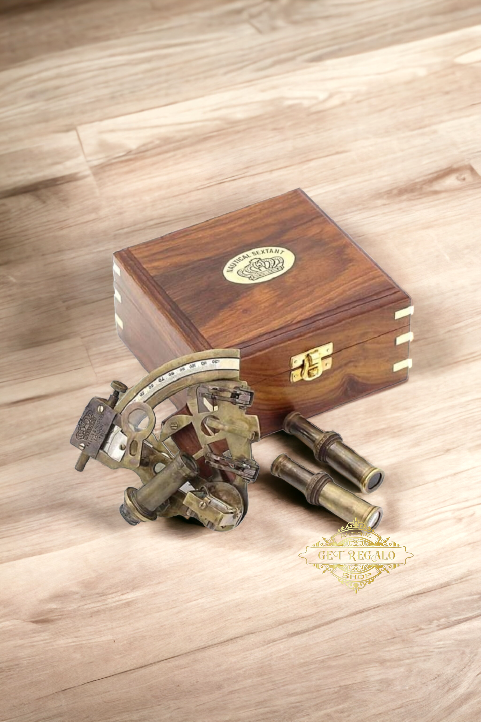 High-Quality nautical brass sextant with wooden box for Decoration and More  